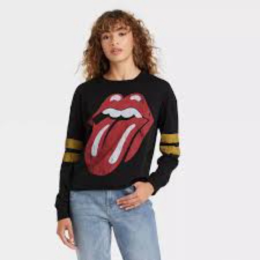 🌟3 for $30🌟 NWOT | Rolling Stones Cropped Band Tee | Blk/Gld/Red | XL